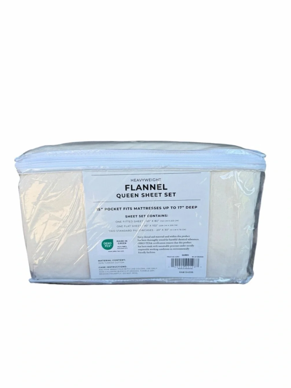 100% Turkish Cotton Queen Size 4-Piece Flannel Sheet Set Pristine Ivory NIP
